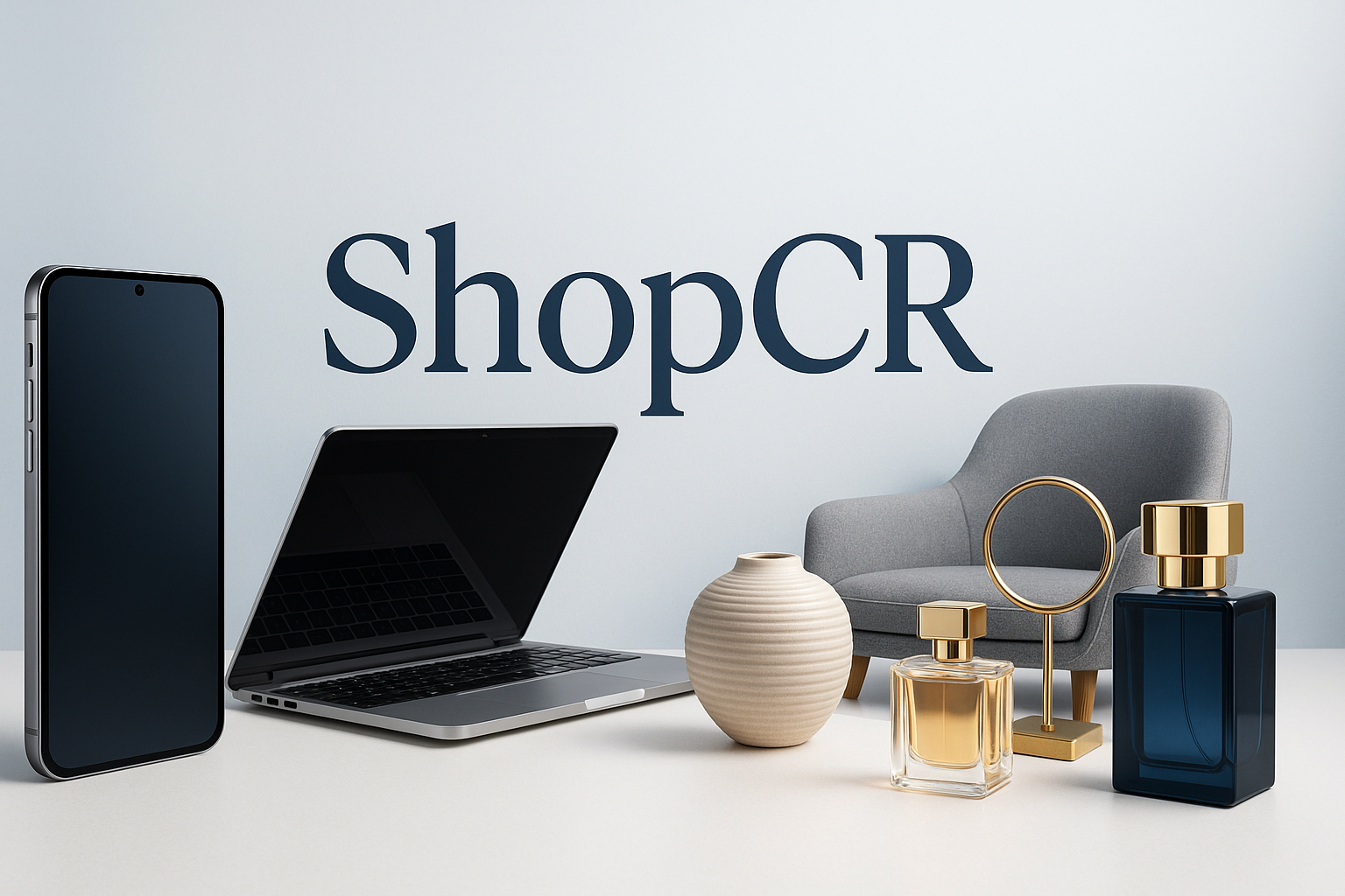 quiero una imagen para una tienda online llamada ShopCr, tecnologia, hogar, perfumeria
