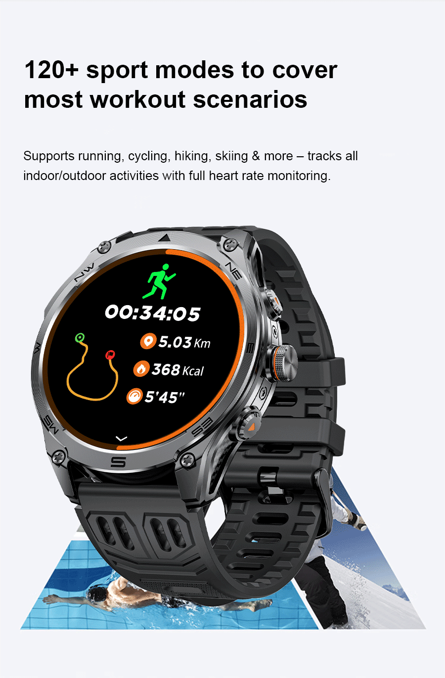 2025 nuevo reloj inteligente GPS 1000Mah batería brújula 10ATM tácticas impermeables linterna deportiva BT llamada reloj inteligente para hombres para xioami