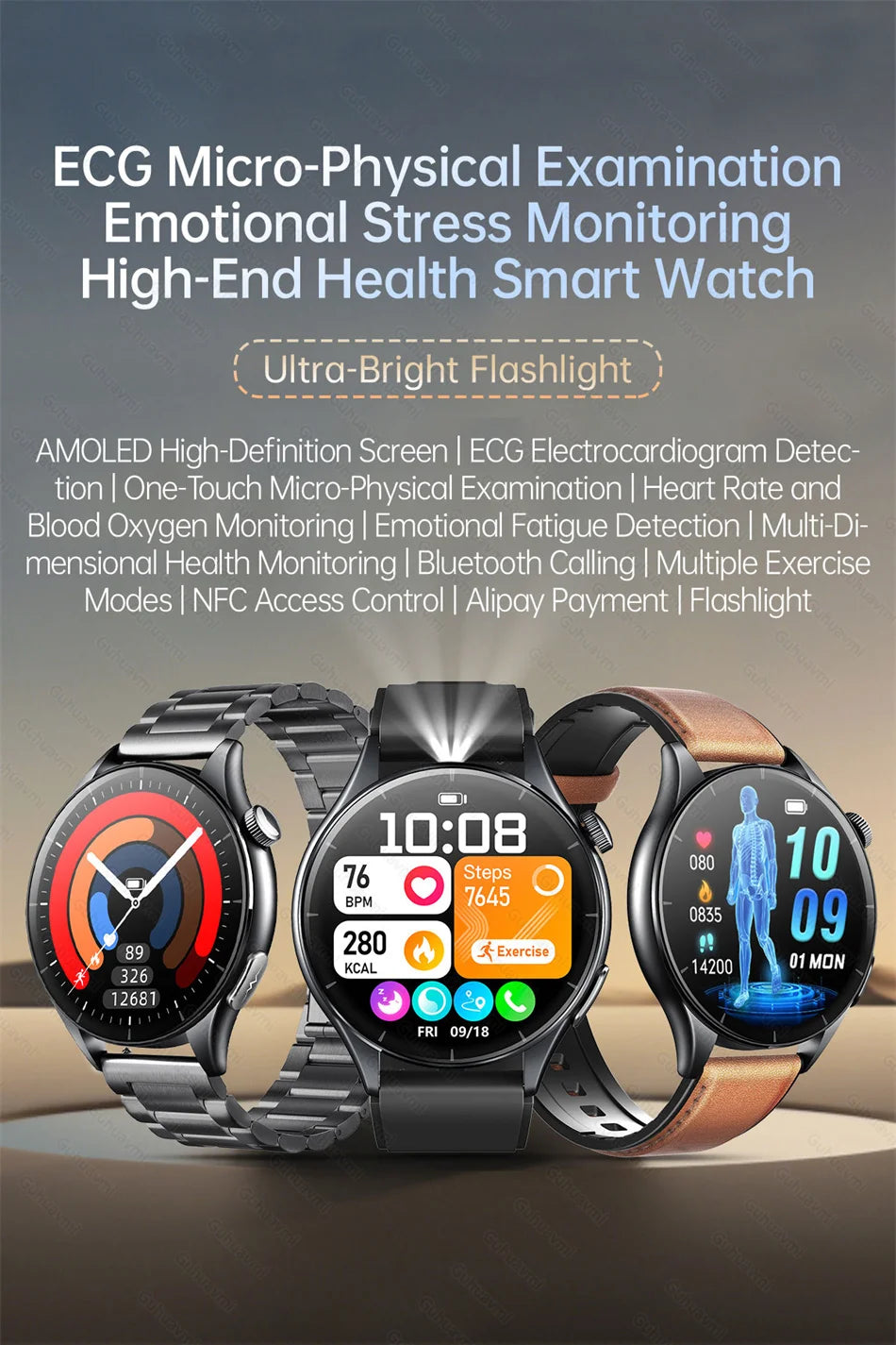 2025 nuevo reloj inteligente NFC ECG + PPG oxígeno en sangre ácido úrico presión arterial zafiro Smartwatch hombres para Samsung Galaxy Xiaomi Huawei