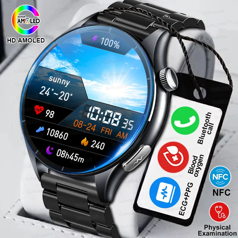 2025 nuevo reloj inteligente NFC ECG + PPG oxígeno en sangre ácido úrico presión arterial zafiro Smartwatch hombres para Samsung Galaxy Xiaomi Huawei