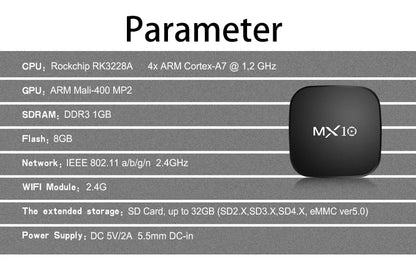 Nuevo Android Tv Box 1GB 8GB Mini Mx10 Smart Tvbox 2 4g Wifi RK3228 decodificador de cuatro núcleos 4K Smart TV BOX WIFI de doble banda