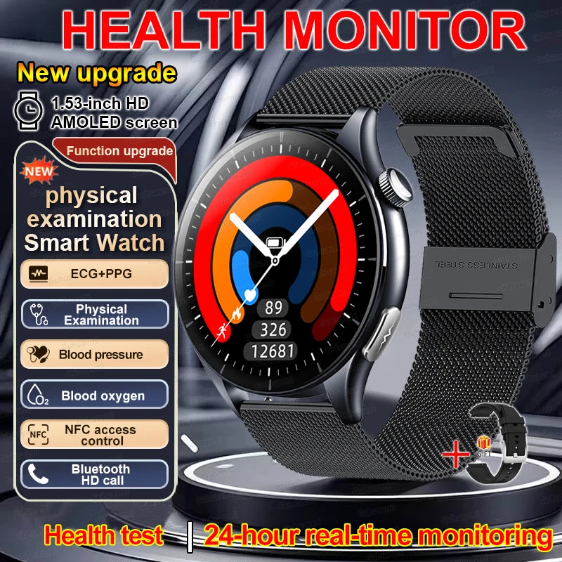 2025 nuevo reloj inteligente NFC ECG + PPG oxígeno en sangre ácido úrico presión arterial zafiro Smartwatch hombres para Samsung Galaxy Xiaomi Huawei