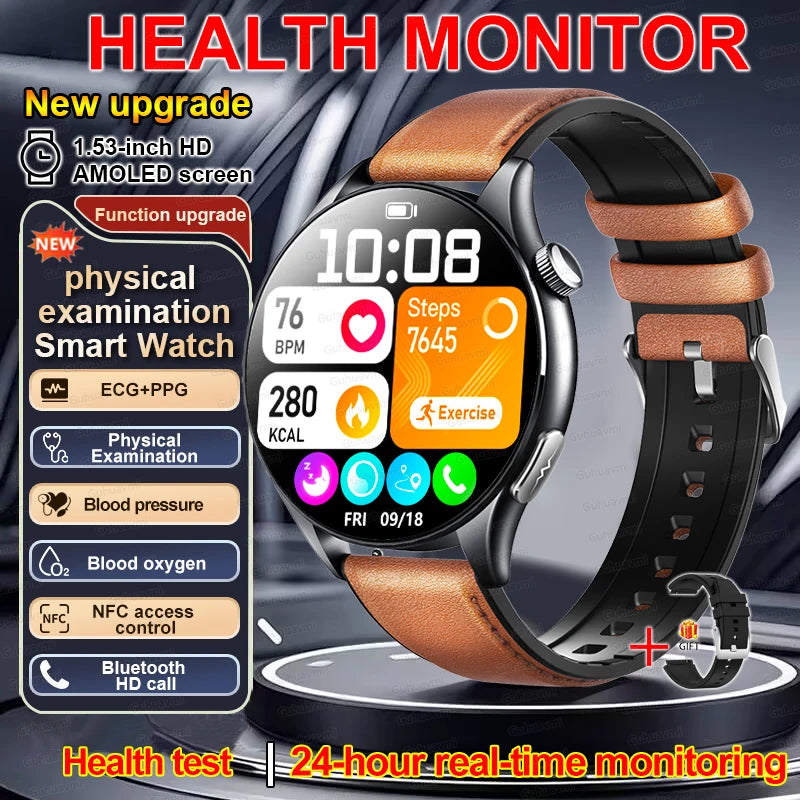 2025 nuevo reloj inteligente NFC ECG + PPG oxígeno en sangre ácido úrico presión arterial zafiro Smartwatch hombres para Samsung Galaxy Xiaomi Huawei