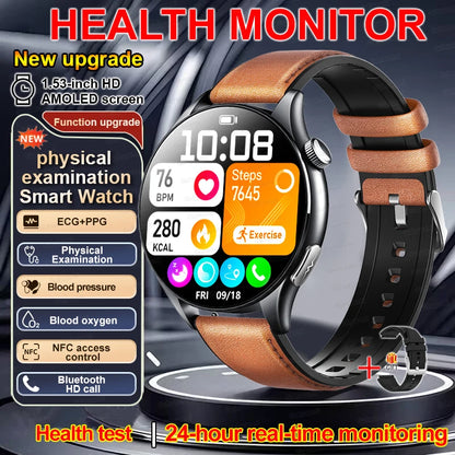 2025 nuevo reloj inteligente NFC ECG + PPG oxígeno en sangre ácido úrico presión arterial zafiro Smartwatch hombres para Samsung Galaxy Xiaomi Huawei