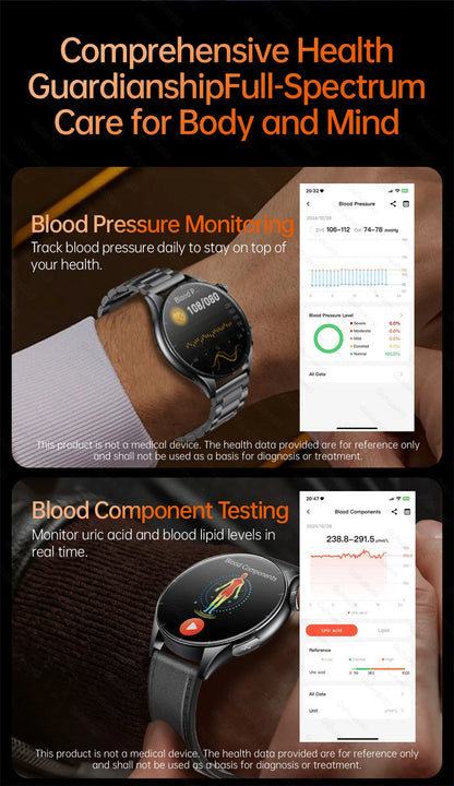 2025 nuevo reloj inteligente NFC ECG + PPG oxígeno en sangre ácido úrico presión arterial zafiro Smartwatch hombres para Samsung Galaxy Xiaomi Huawei