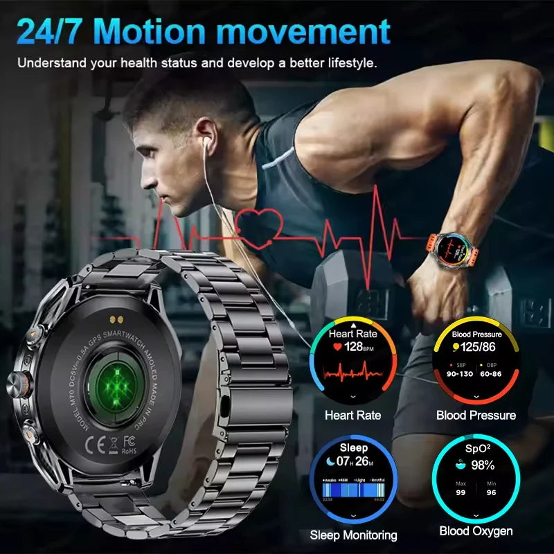 2025 nuevo reloj inteligente GPS 1000Mah batería brújula 10ATM tácticas impermeables linterna deportiva BT llamada reloj inteligente para hombres para xioami