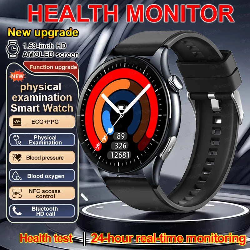 2025 nuevo reloj inteligente NFC ECG + PPG oxígeno en sangre ácido úrico presión arterial zafiro Smartwatch hombres para Samsung Galaxy Xiaomi Huawei