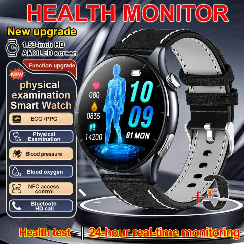 2025 nuevo reloj inteligente NFC ECG + PPG oxígeno en sangre ácido úrico presión arterial zafiro Smartwatch hombres para Samsung Galaxy Xiaomi Huawei