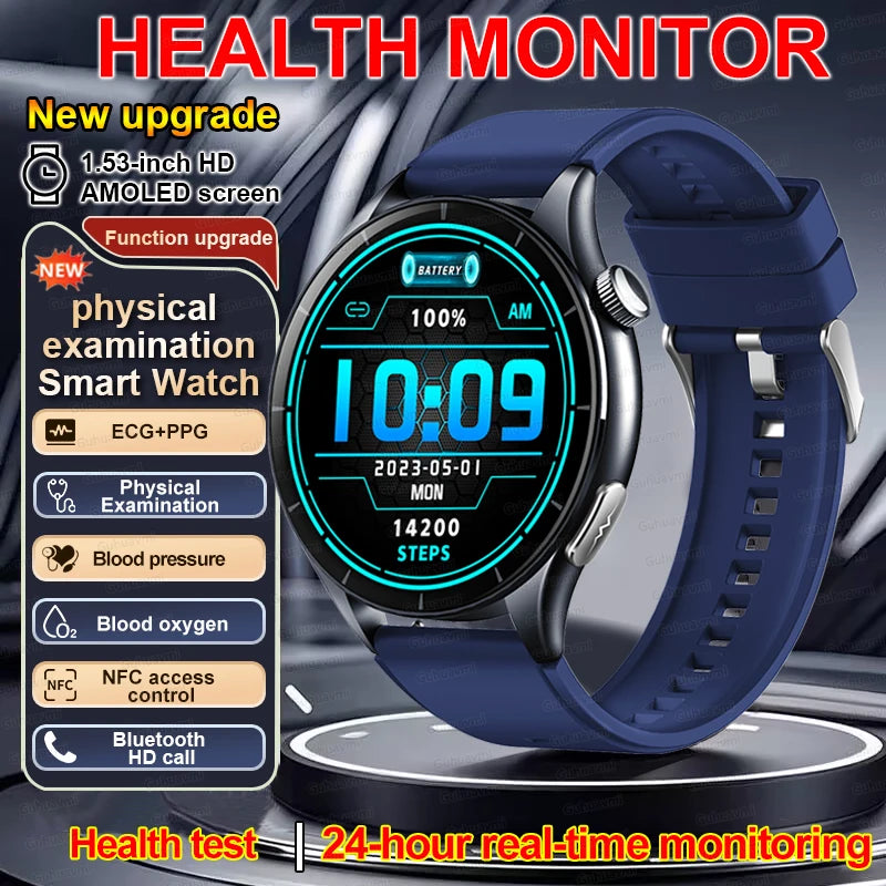 2025 nuevo reloj inteligente NFC ECG + PPG oxígeno en sangre ácido úrico presión arterial zafiro Smartwatch hombres para Samsung Galaxy Xiaomi Huawei