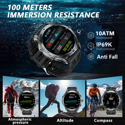 2025 nuevo reloj inteligente GPS 1000Mah batería brújula 10ATM tácticas impermeables linterna deportiva BT llamada reloj inteligente para hombres para xioami