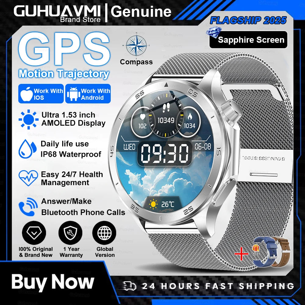 2025 nuevo reloj X reloj inteligente de negocios de alta gama hombre GPS seguimiento brújula Bluetooth llamada Smartwatch hombres deportes impermeable reloj inteligente