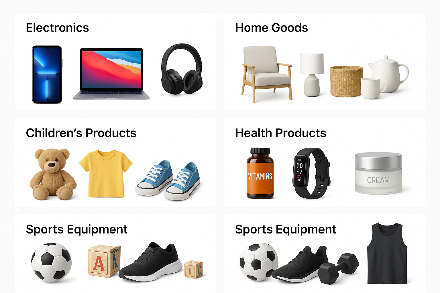 Colecciones de articulos , electronica, hogar, niños salud , deporte